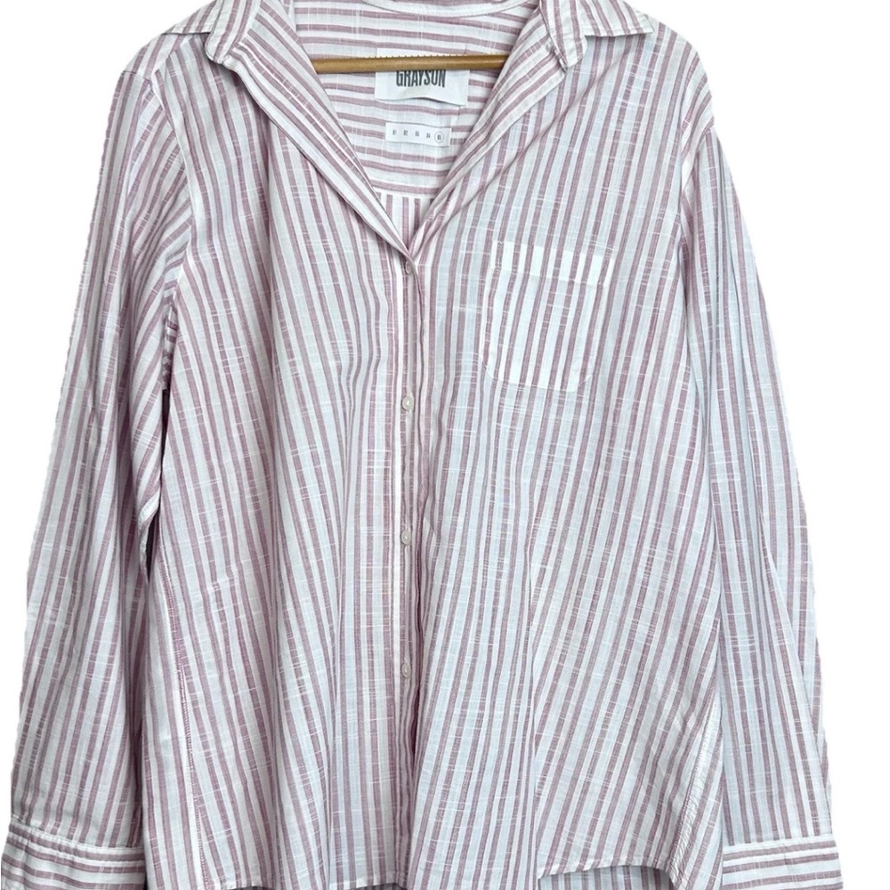 Frank and Eileen Grayson Women's Striped Blouse - Pink and White 5/xL. Euc